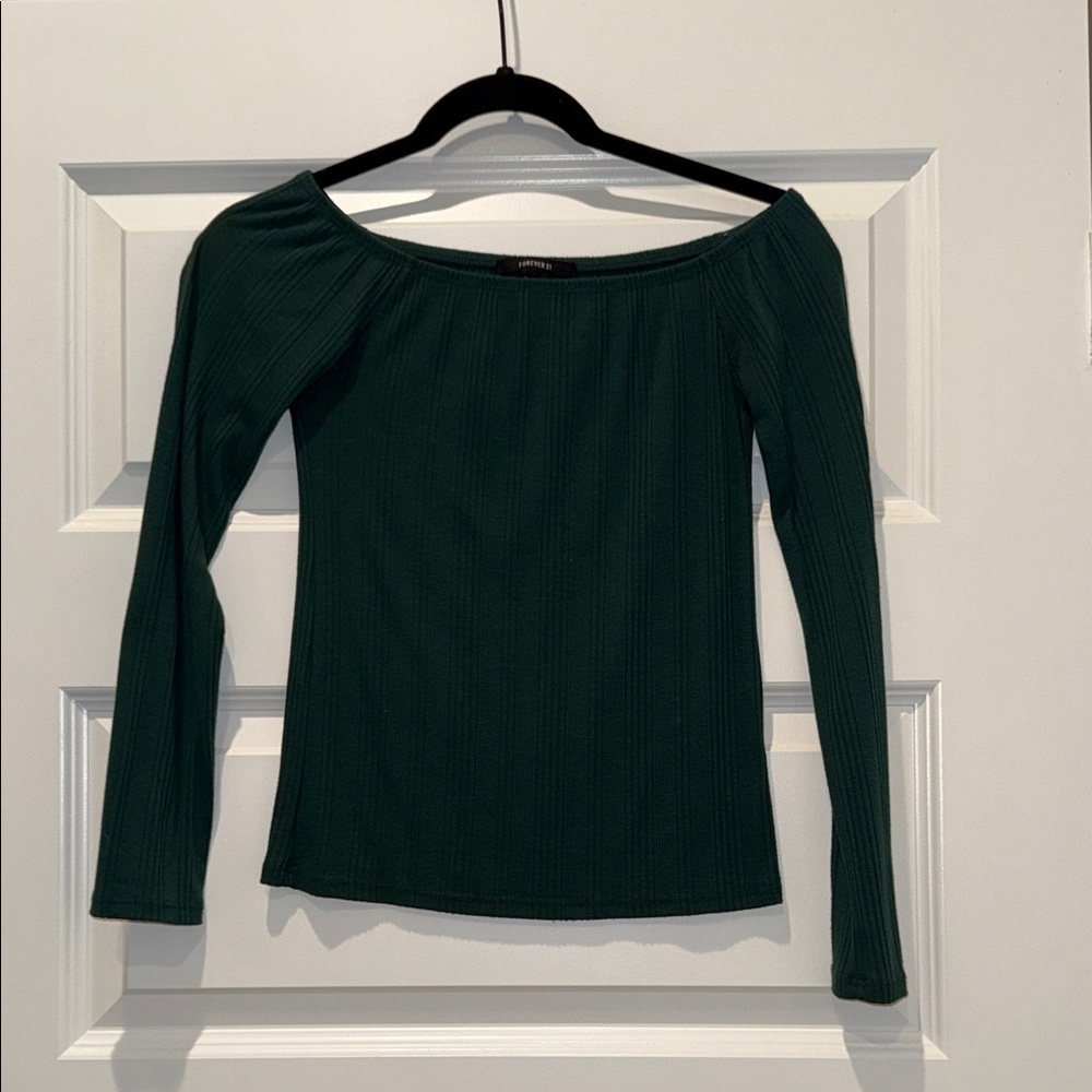 Forever 21 Dark Green Off-Shoulder Long Sleeve Top